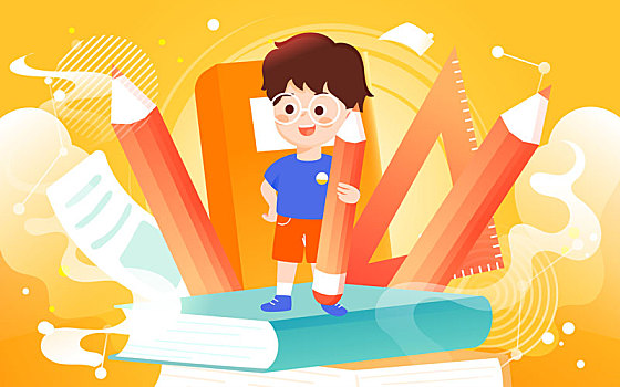 春季學(xué)校開學(xué)季小學(xué)生快樂上學(xué)教育學(xué)習(xí)插畫