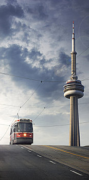 加拿大国家电视塔,有轨电车,多伦多,安大略省,加拿大