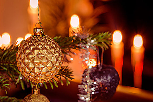 金色,圣诞节,球,树,圣诞灯光