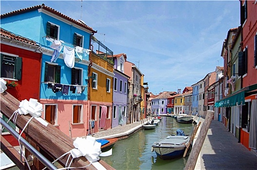 彩色,房子,水道,布拉诺岛,泻湖,威尼斯,意大利