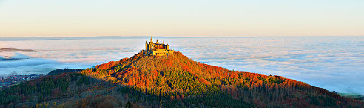 城堡,秋天,早晨,巴登符腾堡,德国,欧洲
