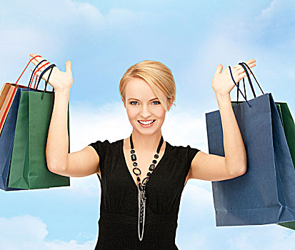 购物,零售,概念,可爱,女人,购物袋