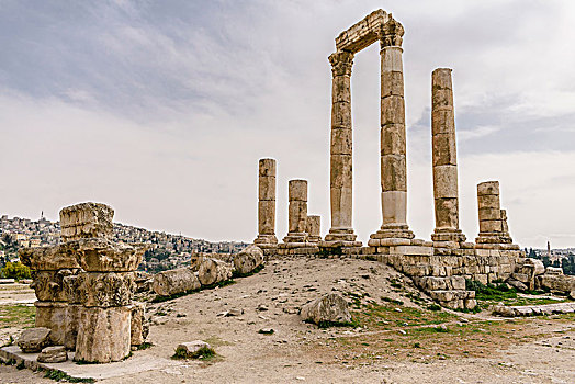 柱子,遗址,寺庙,安曼,城堡,拱,山形墙,大,古罗马遗址