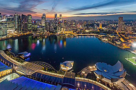 天际线,夜景,金融区,中央商务区,码头,湾,全景,新加坡,亚洲