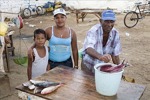 鱼贩,小,鱼市,圣达菲,加勒比海,南美