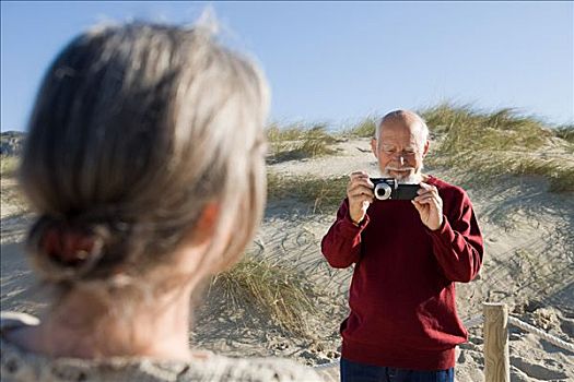老年,夫妻,摄影,海滩