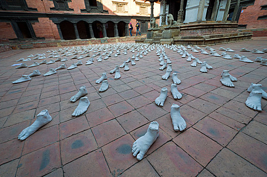 白色,雕塑,脚,艺术,展示,帕坦,拉利特普尔,地区,尼泊尔,亚洲