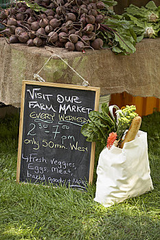 黑板,标识,甜菜,杂货袋,农贸市场