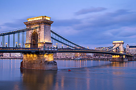 链索桥,蓝色,钟点,布达佩斯