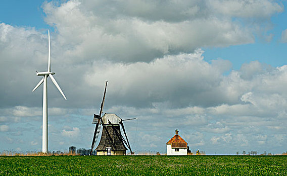 风景,风轮机,风车,面对面,弗里斯兰省,荷兰