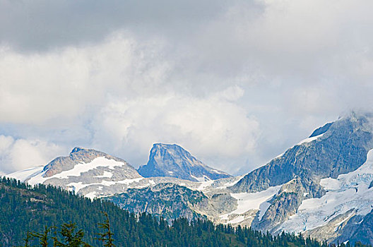 美国,华盛顿,北瀑布国家公园,铜,山脊,顶峰,雾,云,雾气,山景,融化,冰河,小路,左边,夏天