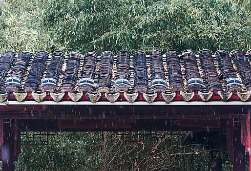 中国古建筑斜顶屋檐局部特写