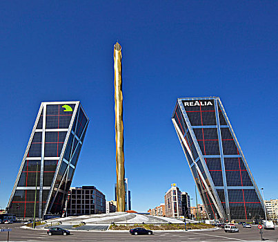 两个,现代,塔楼,雄伟,方尖塔,城市,马德里,卡斯蒂利亚,西班牙