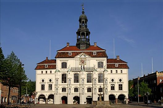 市政厅,月亮,喷泉,吕内堡,下萨克森,德国,欧洲