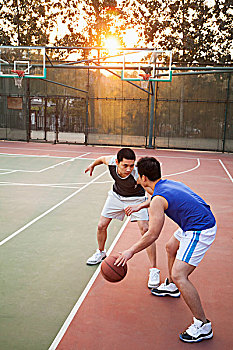 两个,街头篮球,运动员,篮球场
