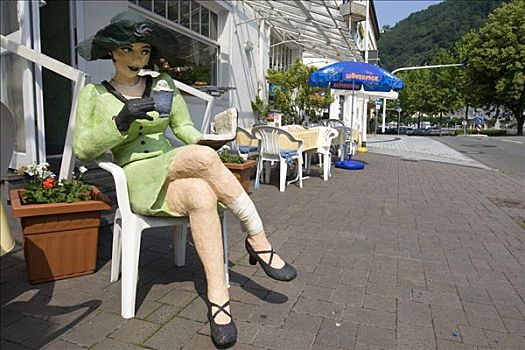 女人,纸,坐,正面,餐馆,坏,特快专递,莱茵兰普法尔茨州,德国,欧洲