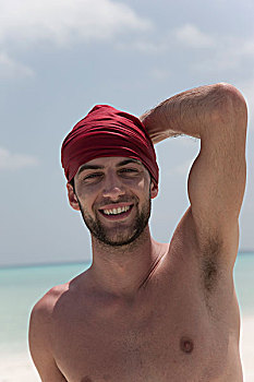 男人,戴着,缠头巾,海滩