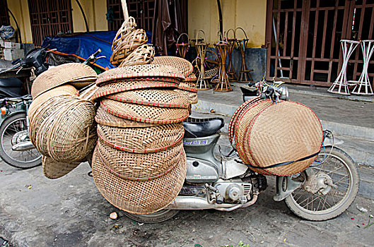 越南,会安,重要,商贸,港口,世纪,河,传统,竹篮,摩托车,世界遗产