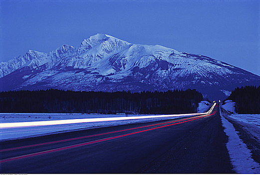 公路,黄昏,靠近,不列颠哥伦比亚省,加拿大