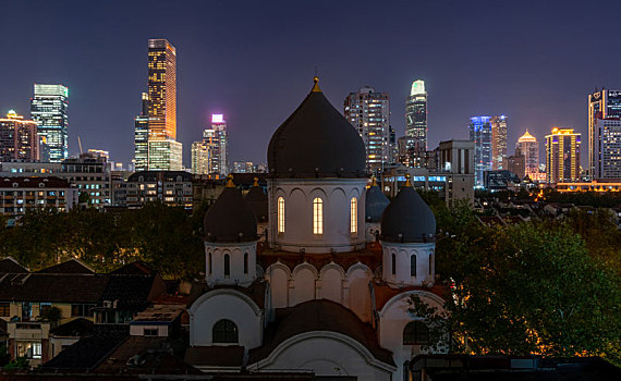 上海新乐路东正教教堂夜景