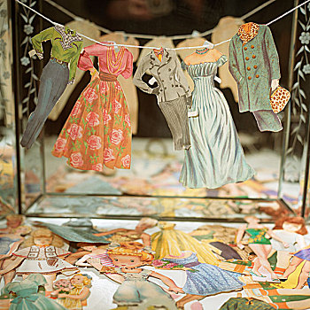 纸,娃娃,衣服,线条,正面,镜子