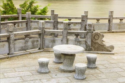 石头,桌子,椅子,靠近,漓江,阳朔,广西,中国
