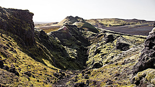 火山,火山口,排,风景,冰岛