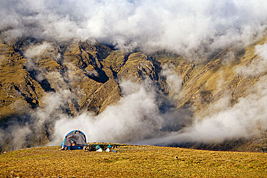 帐蓬,露营,云,安迪斯山脉,南美