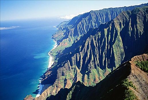 夏威夷,考艾岛,纳帕利海岸,俯视,悬崖,山峦,齿状