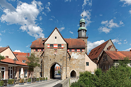 纽伦堡,大门,后面,教堂,中间,弗兰克尼亚,巴伐利亚,德国,欧洲