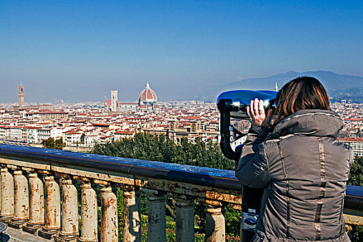 女人,看穿,望远镜,米开朗基罗,佛罗伦萨,世界遗产,托斯卡纳,意大利