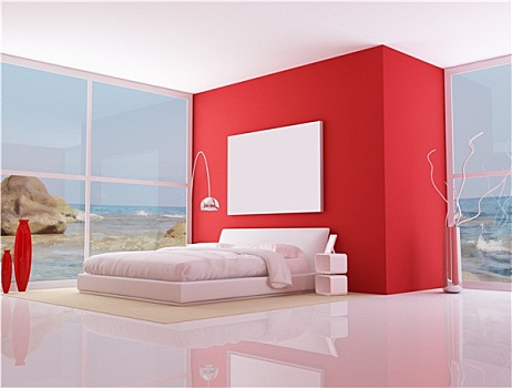 红色,简约,卧室