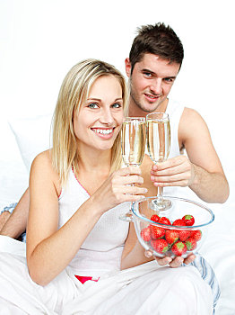 伴侣,祝酒,香槟,草莓,订婚