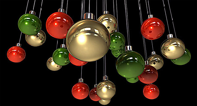 金色,红色,绿色,圣诞节饰物,悬挂