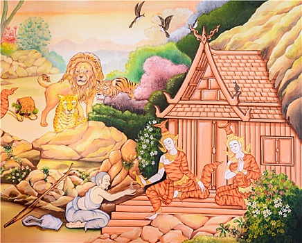 佛教寺庙,壁画,生活,佛,清迈,泰国