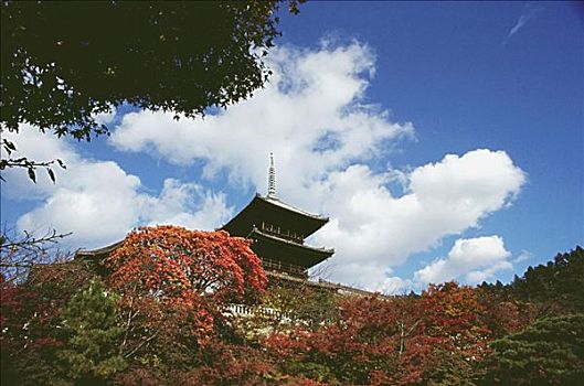 仰视,佛教寺庙,清水寺,京都府,日本