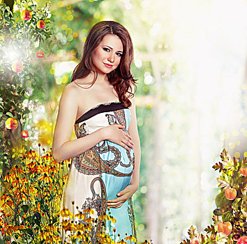 怀孕,微笑,女人,自然,期待,婴儿