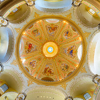 天花板,描绘,穹顶,内景,天主教,圣母大教堂,德累斯顿,萨克森,德国,欧洲