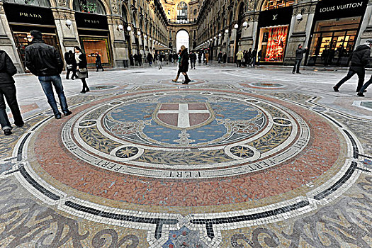 镶嵌图案,地面,第一,内景,购物中心,世界,建筑师,米兰,伦巴底,意大利,欧洲