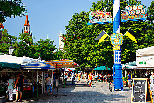维克托阿灵广场集市,市场,五月花柱,慕尼黑,巴伐利亚,德国,欧洲
