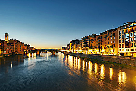城市,阿尔诺河,夜晚,佛罗伦萨,意大利