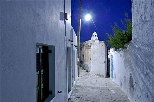 小巷,光亮,路灯,布拉卡区,基克拉迪群岛,希腊,欧洲