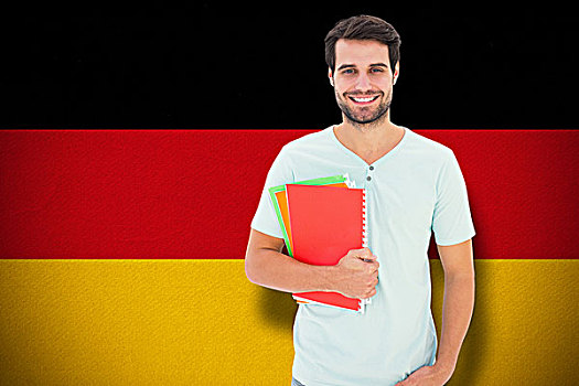 合成效果,图像,学生,拿着,便笺,德国,国旗