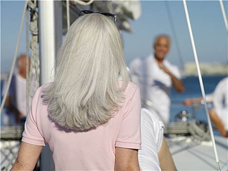 老年,女人,游艇,后视图