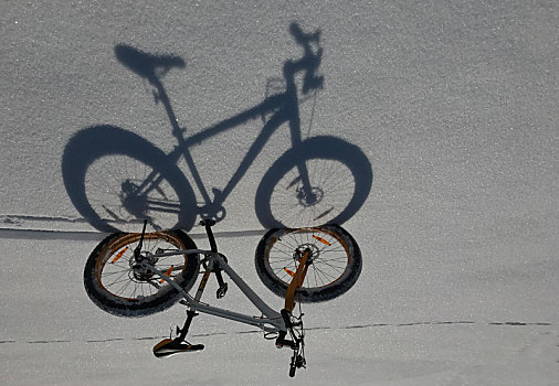 影子,雪,自行车