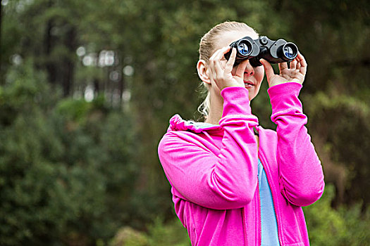 女性,远足,看穿,双筒望远镜,自然