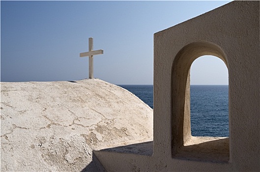 墙壁,教堂,锡拉岛,希腊