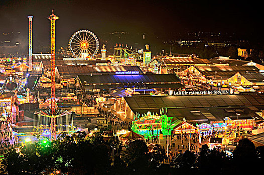风景,节日,夜晚,光亮,啤酒,帐篷,游乐场,慕尼黑,上巴伐利亚,巴伐利亚,德国,欧洲