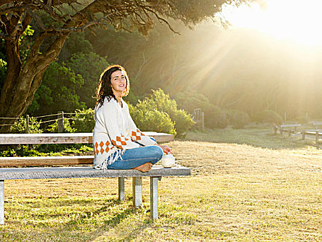 女人,休息,公园长椅,维多利亚,澳大利亚