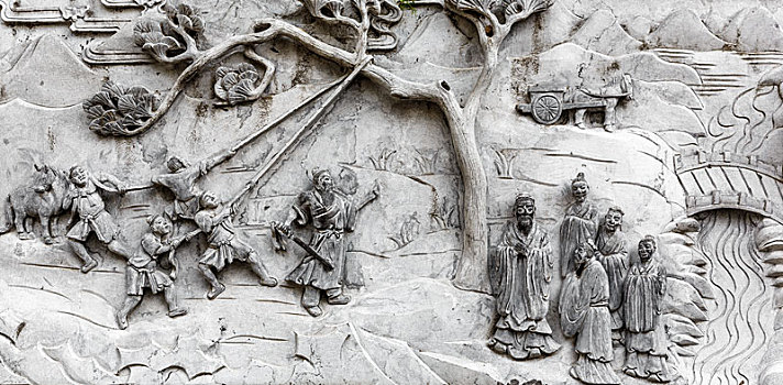 夫子山景区宋人伐木浮雕,中国河南省永城